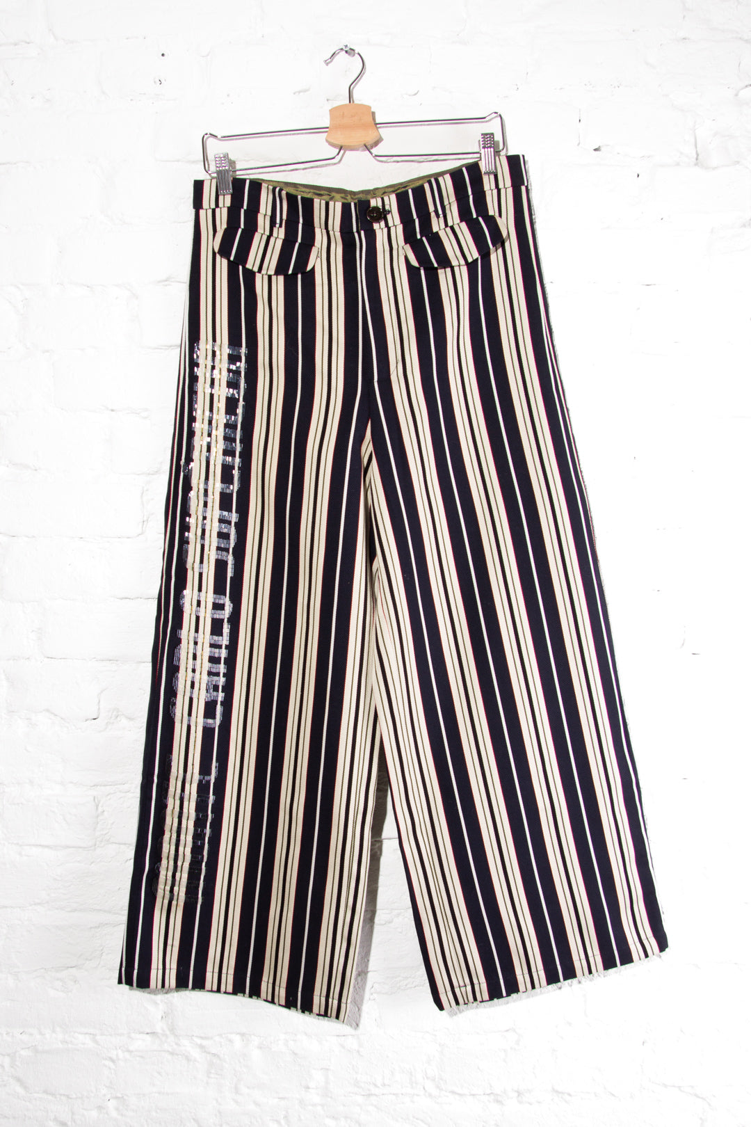 Striped Trousers with Embroidery