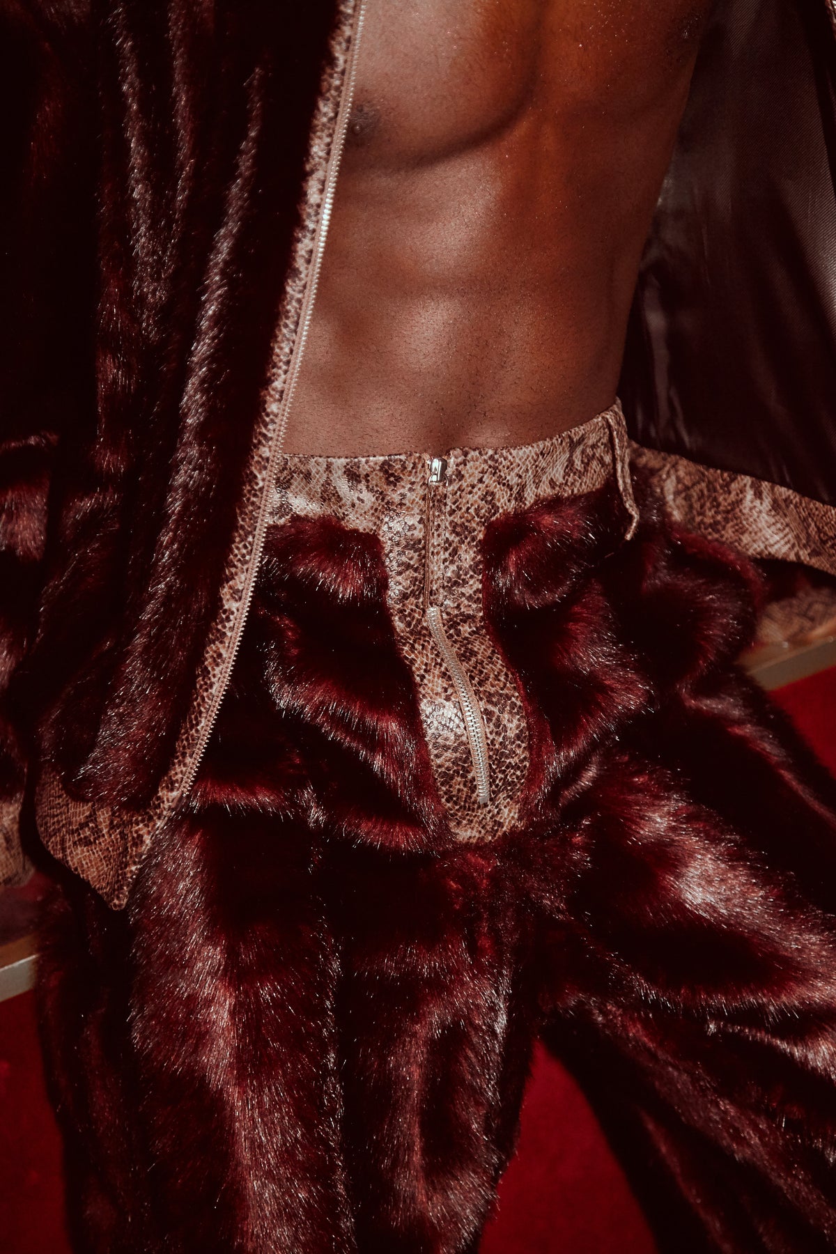 Red Faux Fur Trousers